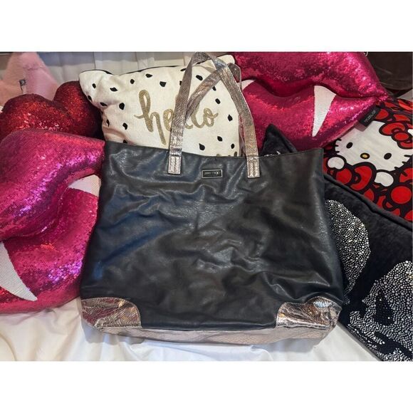 Black leather gold snakeskin Jimmy choo parfums tote bag/purse pocketbook bag - Picture 6 of 7